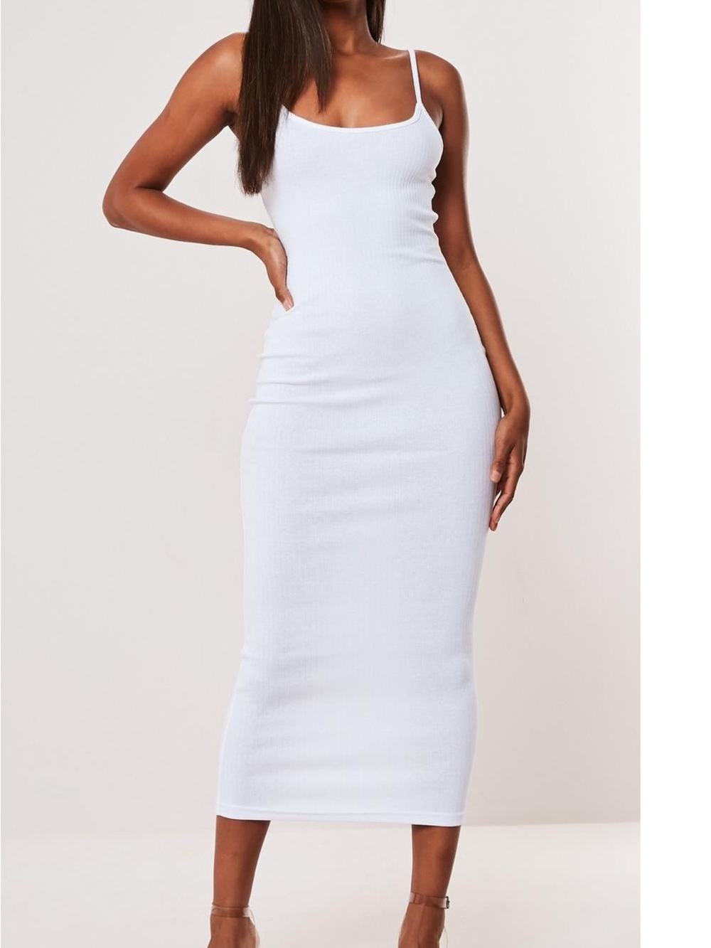White Ribbed Midi Dress